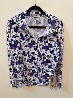 IBKUL White Long Sleeve Polo with Purple Floral Print